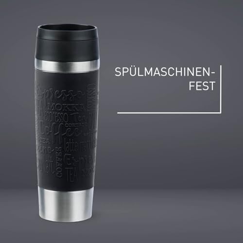 Emsa N20220 Travel Mug Classic Isolierbecher 0,5 Liter, neuer Komfort-Schraubverschluss, Edelstahl, 6h heiß und 12h kühl, 100% dicht, spülmaschinenfest, 360°-Trinköffnung, Schwarz 3