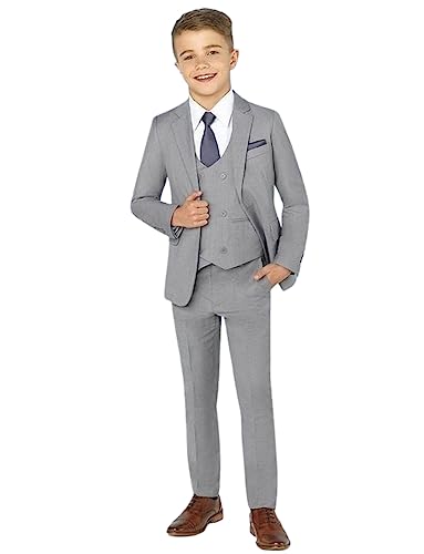 Costume trois pièces garçon avec veste, gilet et pantalon revers échancré pour cérémonie