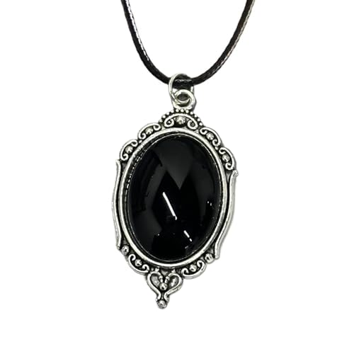 Niaspi Collares con colgante en relieve negro para mujeres y hombres, ajustable, vintage, retro, ovalada, piedra victoria, camafeo, gótico, oscuro, punk, cadena, amuleto de mitología nórdica, joyería