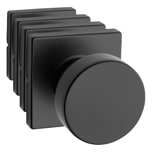 Image of Kwikset Pismo Interior Passage Door Knob, Handle for Closet and Hallway Doors, Non-Locking Doorknob in Matte Black, with Microban Protection, (Pack of 4)