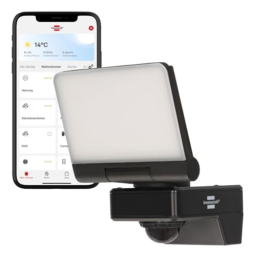 Brennenstuhl Connect WiFi LED Strahler WF 2051 P (24W, 2800lm, IP54, diverse Lichtfunktionen über App einstellbar, Außenstrahler zur Wandmontage mit...