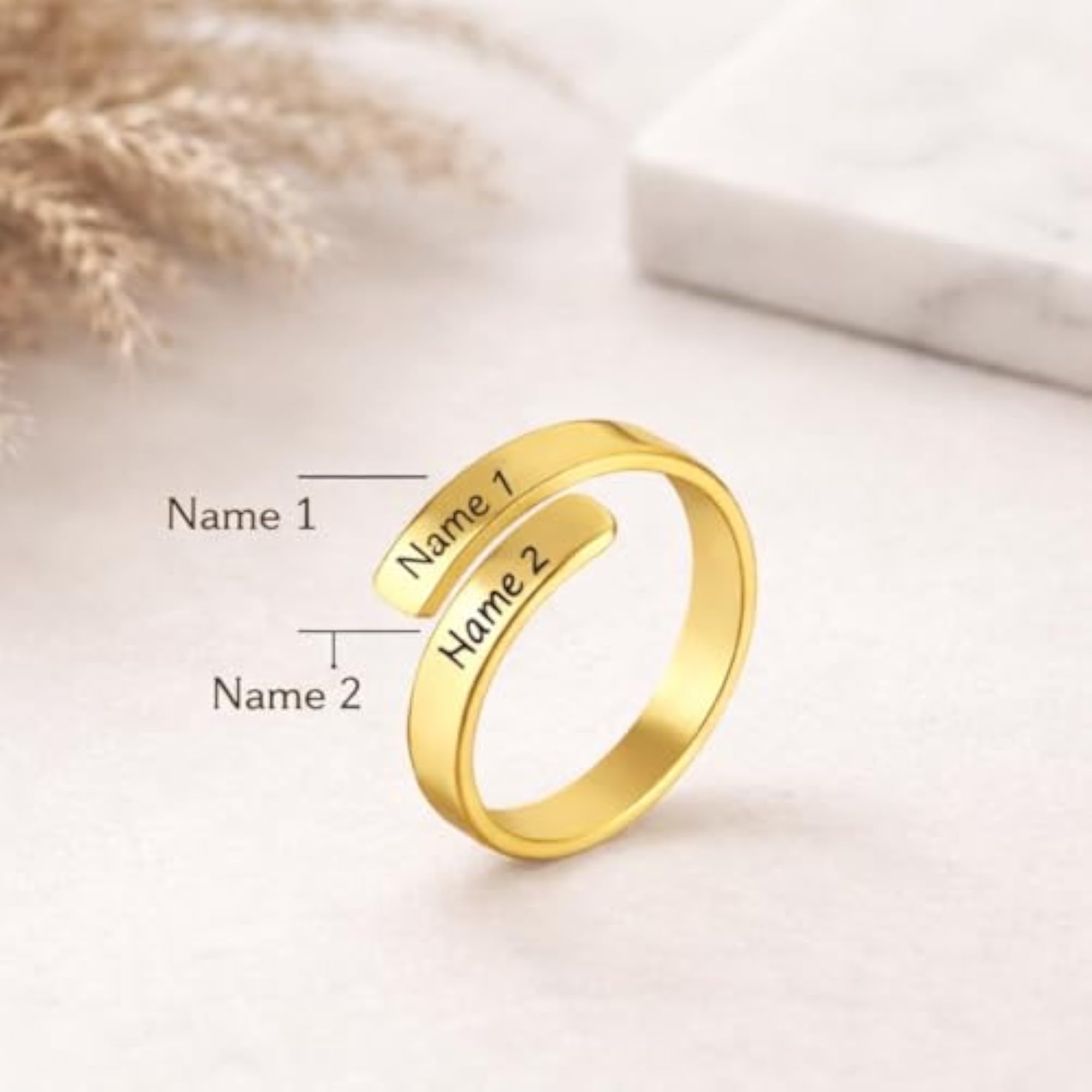 Personalized Couple Name Wrap Ring, Custom Engraved Stainless Steel