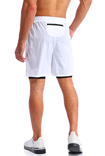 Image of Pudolla Men's 2 in 1 Running Shorts 5 inch Quick Dry Gym Athletic Workout Shorts for Men with Phone Pockets