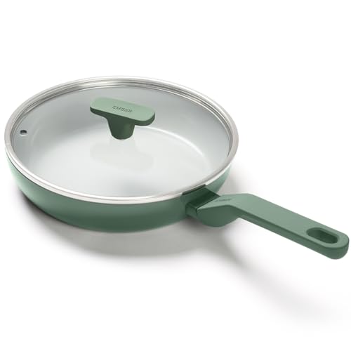 Image of Ember Cookware Arcilla Ceramic Frying Pan 24cm | Non Stick Cookware | Non Toxic Pan with Glass Lid | ISI Certified | Ceramic Fry Pan for Cooking | PFAS PTFE Free | 5-Year Warranty | Green