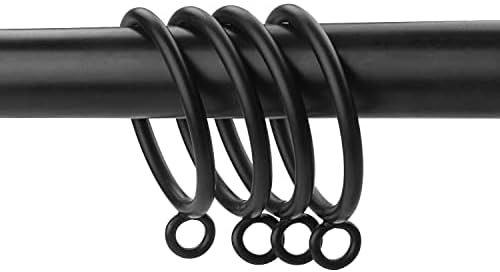 AHUNTTER 50 Pack 38mm Matte Black Metal Curtain Drapery Pole Rings with Curtain Hooks - Smooth Glider Curtain Rail Hanging Rings fit Rods up to 35mm Diameter