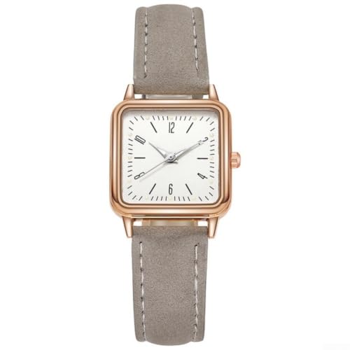 Quarzuhr Damen Quadrat Zifferblatt Mineralglas Robust(Gray)