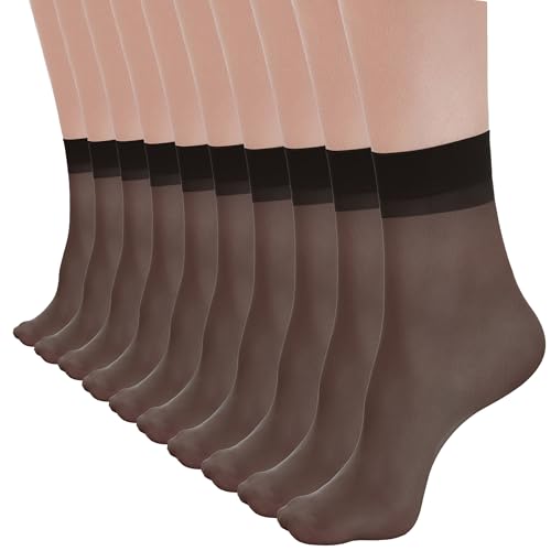 CACCICO Women’s 10-15 Pairs Ankle High Sheer Socks Soft Nylon Socks for Women & Comfort Tights Hosiery 10Black