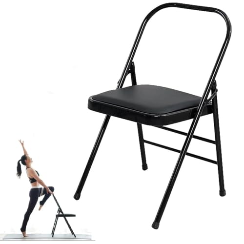 Silla de yoga plegable para pilates, herramienta de entrenamiento de equilibrio sin espalda, alivio del dolor, diseño compacto, disponible en negro, marrón, blanco, ideal para entrenamientos en casa