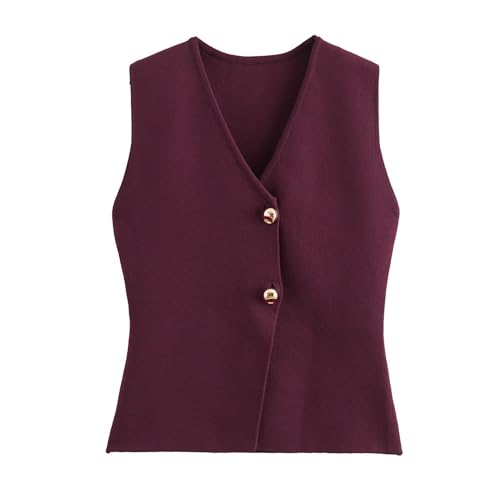 Image of FindThy Women's Cropped Knit Vest V Neck Button Up Solid Color Sleeveless Gilet Tank Tops