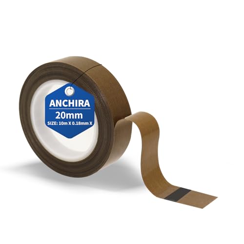 Anchira Ruban Adhesif en Teflon 20 mm x 10 m, Ruban Haute Température, Ruban Machine Sous Vide, Bande Scellage Manuel, Scellage par Impulsion