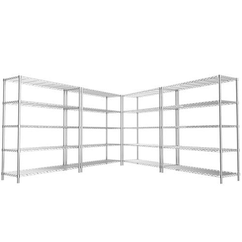 Image of Storage Shelves Heavy Duty, 4 PCS 48 inch L x 20 inch W x 72 inch H Garage Wire Shelving Unit Loads 2000LBS, 5-Tier Adjustable Metal Industrial Utility Shelf Rack for Kitchen, Laundry Room, Warehouse, Basement