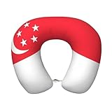 SamLng Almohada de viaje de espuma viscoelástica con bandera de Singapur, soporte para el cuello en forma de U para avión, coche, hogar, oficina, ligera, ajustable