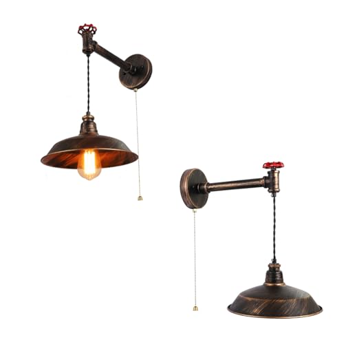 Aplique de pared industrial E27 con interruptor de cadena y metal retro negro 3
