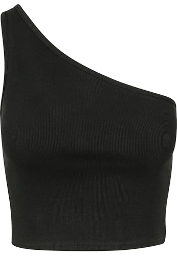Urban Classics Ladies Cropped Asymmetric Top, Camiseta Deportiva De Tirantes Mujer, Negro (black 00007), XS