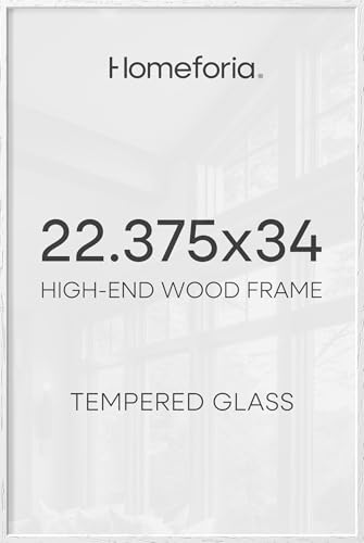 Image of Homeforia 22.375x34 White Wood Puzzle Frame, High End Oak 22.375 x 34 Frames without Mat, Wooden 34x22.375 Hanging Picture Frames for Wall, 22.375by34 Poster Frames, Tempered Glass, Wall Kit, Set of 1