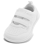 STQ Boys & Girls Trainers Toddler Wide Toe Box Barefoot Shoes School First Walking Baby Infant Lightweight for Football Kid Running Child with Non-Slip Soft Tennis Prewalker Sneakers All White Size 10