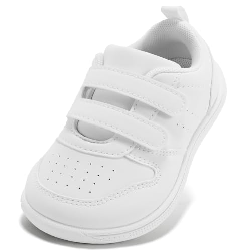 STQ Toddler Wide Toe Box Shoes Boys Girls Barefoot Tennis Sneakers First Walking Lightweight Casual Zero Drop Comfortable Athletic Running School Footwear Kid Baby All White Toddler Size 7 by STQ - Used condition - US$18.22