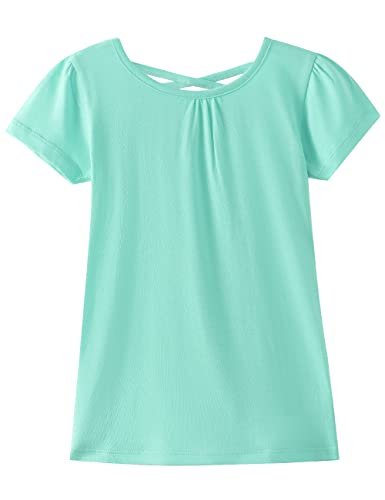 Image of Noomelfish Girls Criss Cross Back T-Shirts Short Puff Sleeve Tee Tops (5-12 Years)