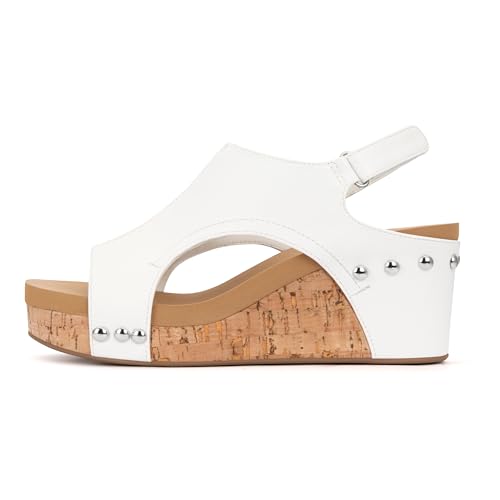 PARTY Women's Wedge Sandals With Buckle Ankle Strap for Dressy Summer, Kally-White PU-94