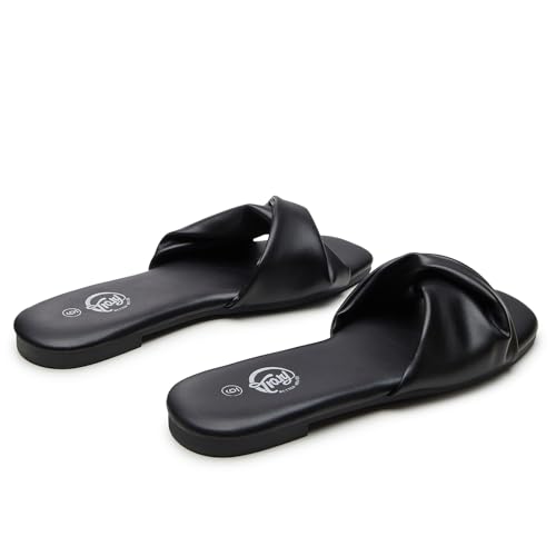 Trary Sandals Women,Leather Slides Women Comfortable Memory Foam Sandals for Women Footwear,Fashion Flat Summer Sandals for Women 20253