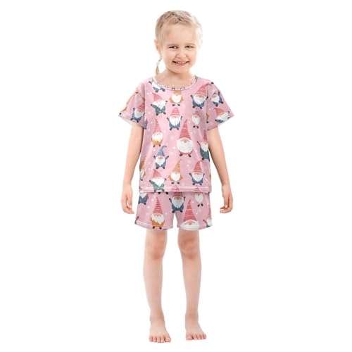 ALAZA Gnome Merry Christmas Xmas Winter Pajamas Set Short Sleeve Cotton Sleepwear Summer Pjs 2 Piece 5-14Y3