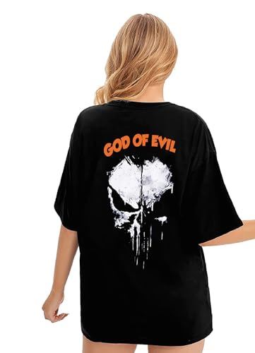 Image of LEOTUDE Women's Cotton Oversized Fit Short Sleeve with Round Neck, Oversized Longline Drop Shoulder, Back Printed T-Shirt