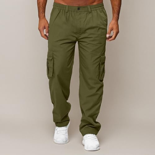 AIFARLD Men's Cargo Pants with Pockets Cotton Hiking Sweatpants Casual Athletic Jogger Sports Outdoor Trousers Relaxed Fit Army Green