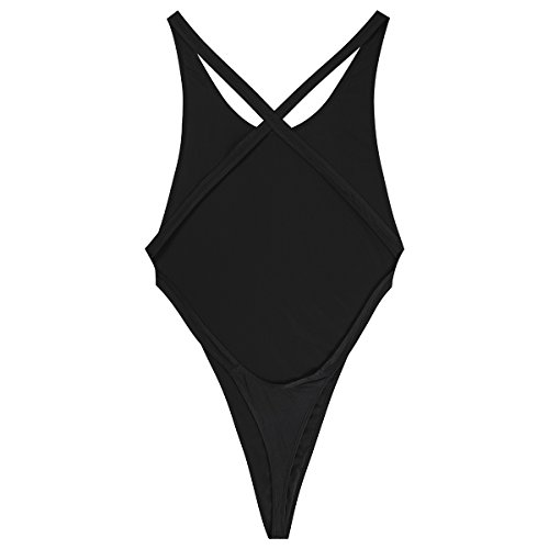 Dpois Men's Crossover Bodysuit High Cut One-Piece Thongs Leotard Underwear Lingerie Black X-Large #TOP4