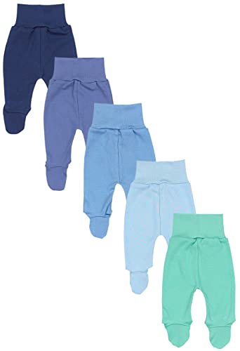 TupTam Baby Unisex Hose mit Fu&szlig; Bunte 5er Pack, Farbe: Dunkelblau Jeans Blau Mintgr&uuml;n, Gr&ouml;&szlig;e: 50