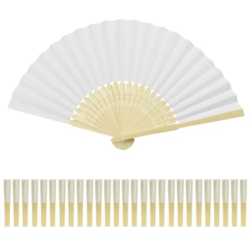 AolKee 28 Pcs Abanicos Boda para Invitados,Abanicos Plegable, decoración Boda, abanicos Boda para Invitados, abanicos Plegables de Mano, abanicos de Papel, abanicos de Mano de bambú
