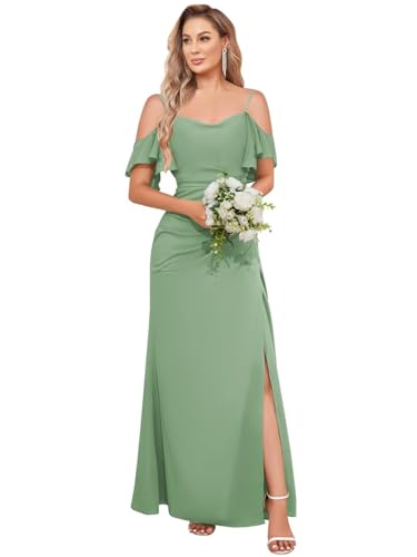 Off The Shoulder Bridesmaid Dresses Chiffon Mermaid Long Formal Evening Gowns with Slit