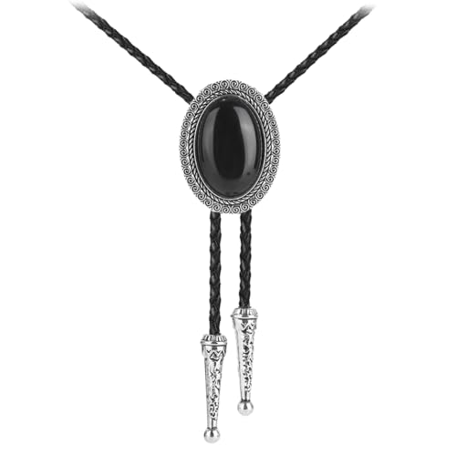 Image of AZORA Western Cowboy Bolo Tie Men Leather Necktie Leather Cord Turquoise Stone Bolo Ties for Men Women