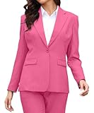 Miesuit Womens Business Casual Suits 2 Piece Fashion One Button Jacket Pants Suit Work Office Outfits for Women Rose Red 3XL