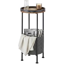 Small Round Side Table with Storage Basket, 2-Tier Round End Table for Living Room & Bedroom, 26" Tall Nightstand Modern Sofa End Table for Small Spaces Rustic Brown