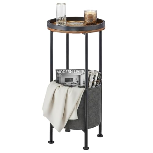 ZEXVIDA Small Round Side Table with Storage Basket, 2-Tier Round End Table for Living Room & Bedroom, 26" Tall Nightstand Modern Sofa End Table for Small Spaces (Rustic Brown) by ZEXVIDA - Used condition - US$34.19