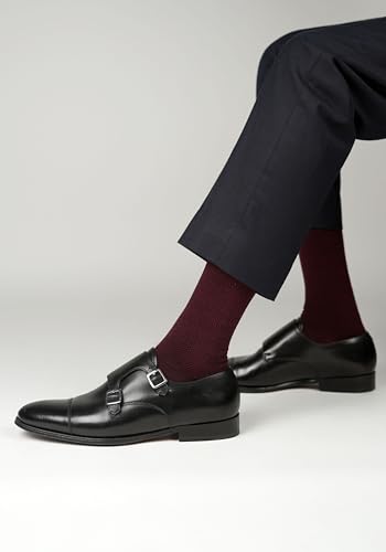 Image of Theater Maroon & Black Men's Socks | Mercerised Cotton | Mid Calf Length | Anti-Bacterial | Luxury Business Look | Elegant & Comfortable
