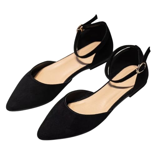 Hee grand Flats for Women Closed Pointed Toe Ankle Strap Ballet Flats Comfortable Light Weight Suede Dress Shoes Office Work Shoes