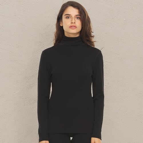 Image of 100% Merino Wool Womens Long Sleeve Midweight Turtleneck - Warm Sweater - Fold-Over Turtleneck