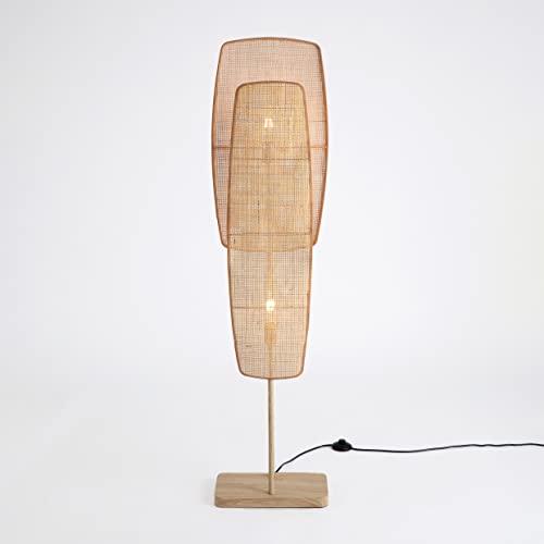 Amud - Floor Lamp, 2-Light with Bamboo Wicker Panels Wood
