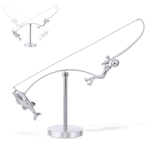 Dufuphae Fisherman Balancing Sculpture,Balancing Fisherman,Kinetic Fishing Sculpture,Balance Art for Your Space,Balance Art Sculptures Toy for Home Office Art Deco,Sliver
