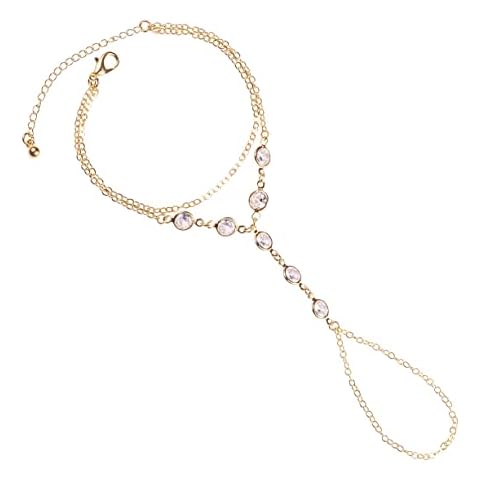 Zavana Gold Slave Bracelets for Women and Teen Girls, Gold Slave Hand Bracelet with Ring, Bohemian Hand Jewelry, Gold Hand and Ring Chain Bracelet with Zirconia, Boho Hand Jewellery for Women Cover