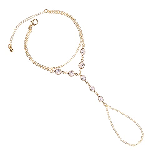 ZAVANA Parure de Main Or Jaune pour Femme et Jeune Fille, Chaine de Main avec Bague sertie de Pierres en Zircons, Bague et Bracelet Chaine pour Femme, Bijoux de Main Bohème Cover