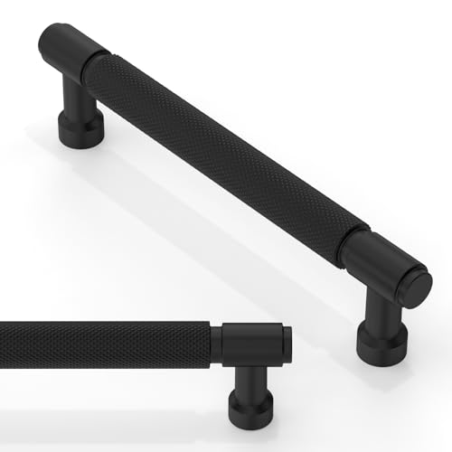 Asimerdeco 10 Pack Matte Black Knurled Cabinet Pulls 5 Inch(128mm) Kitchen Cabinet Handles Cabinet Hardware Drawer Pulls
