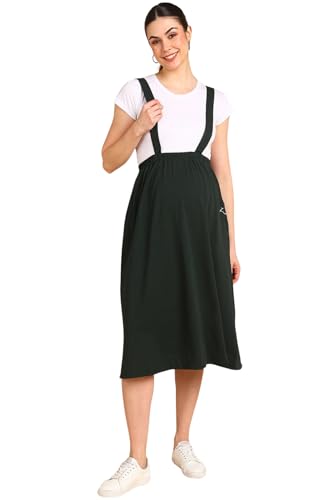 Image of ZELENA Maternity Jersey Skirt for Women with Pockets | 100% Soft Cotton Pregnancy & Postpartum Skirt | Stretchable Maternity Skirt with Detachable Strap for Mothers