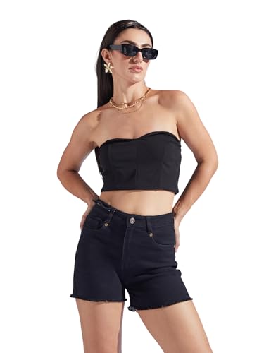 Image of Miss Chase Women's Regular High Rise Above Knee Stretchable Denim Shorts