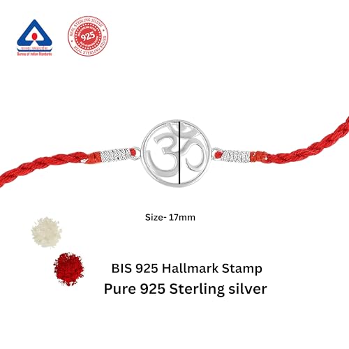 Image of ROOVI Pure 925 Sterling Silver Rakhi for Bhai with Roli Chawal | Chandi Ki Rakhi Original | Krishna Morpankh, Trishul, Ganesh, Ram, Om, Evil Eye, Infinity Rakhi for Brother With Certificate