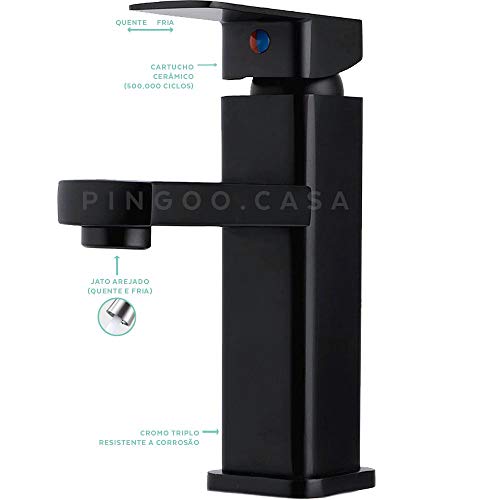 Torneira para banheiro cascata Misturador Monocomando Baixa Madeira Pingoo.casa - Preto