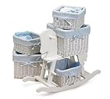 5 Piece Infant Girl or Boy Blue Gingham Basket Set For Baby Nursery Storage And Decor