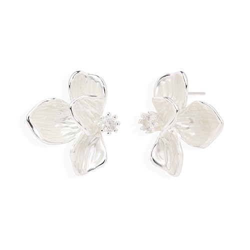 Jean Beau Flower Leaf Pearl Stud Earrings for Women, Statement Cluster CZ Earring Gold Plated Sterling Silver Wedding Prom Fashion Jewelry Gift