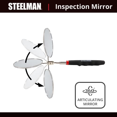 Steelman 29-Inch Telescoping Auto Inspection Mirror, Durable Steel, Articulating 3.25-Inch Round Mirror, Contoured Grip